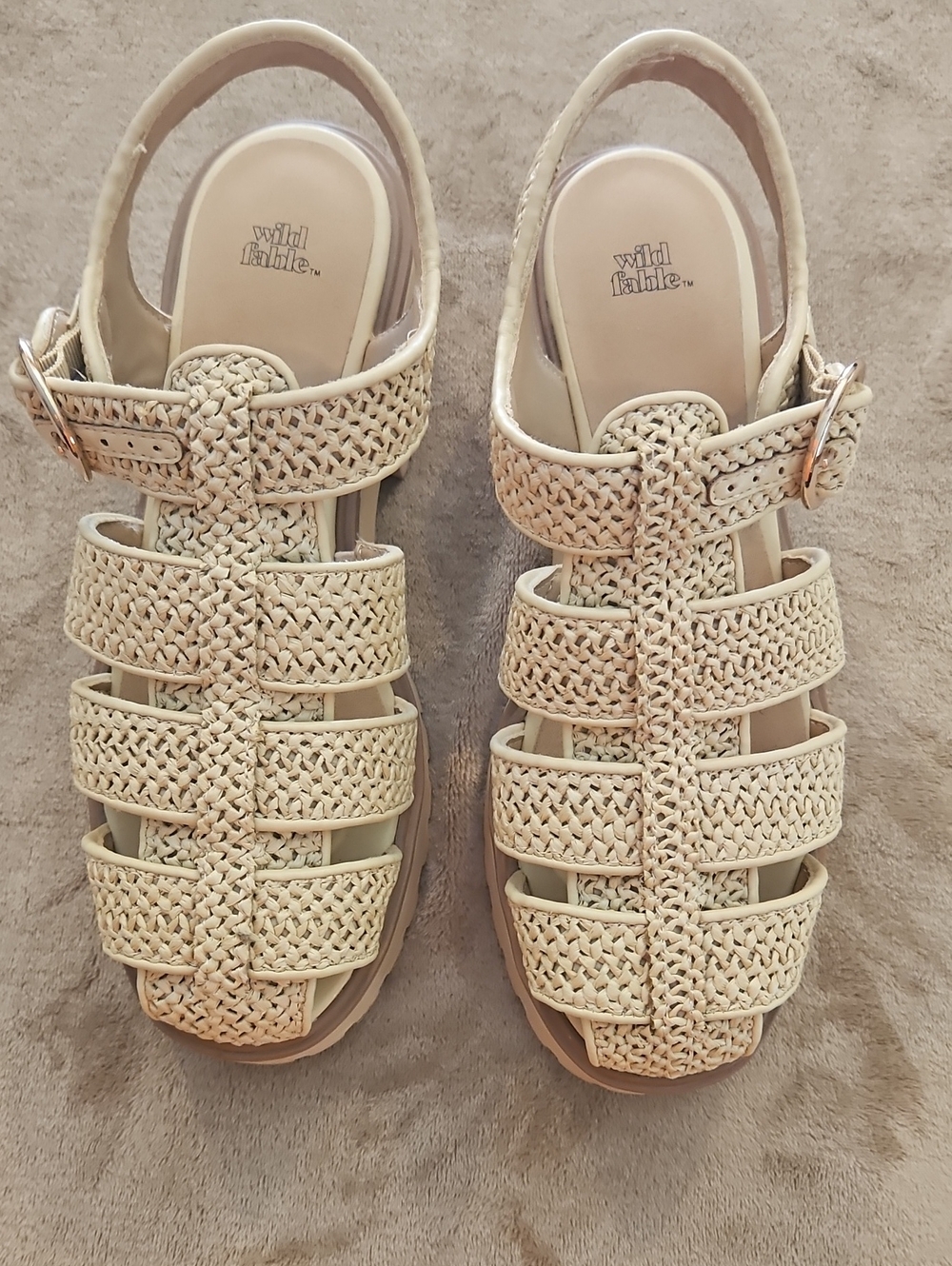 wild fable Cream Woven Fisherman Sandals with Buckle Strap